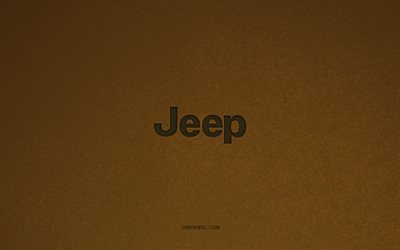 jeep logosu, 4k, araba logoları, jeep amblemi, kahverengi taş doku, jeep, popüler otomobil markaları, jeep işareti, kahverengi taş arka plan