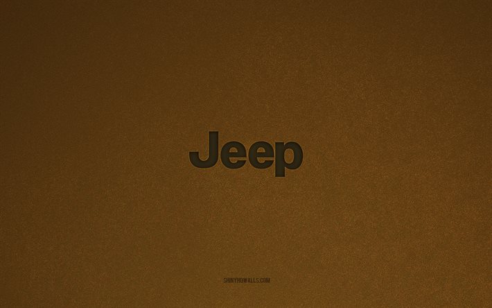 logotipo de jeep, 4k, logotipos de automóviles, emblema de jeep, textura de piedra marrón, jeep, marcas de automóviles populares, signo de jeep, fondo de piedra marrón