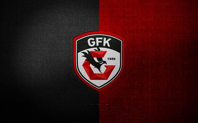 Gaziantep badge, 4k, red black fabric background, Super Lig, Gaziantep logo, Gaziantep emblem, sports logo, turkish football club, Gaziantep FK, soccer, football, Gaziantep FC