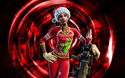 Holly Jammer, 4k, red abstract background, Fortnite, abstract rays, Holly Jammer Skin, Fortnite Holly Jammer Skin, Fortnite characters, Holly Jammer Fortnite