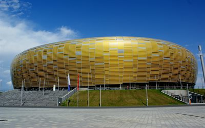 pge arena, 4k, futbol stadyumları, lechia gdansk stadyumu, futbol, ​​polonya stadyumları, gdansk, polonya, stadion energa gdansk, lechia gdansk