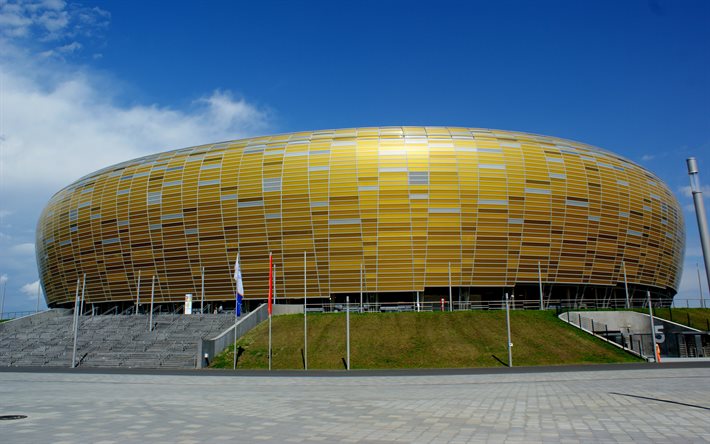 pge arena, 4k, estádios de futebol, estádio lechia gdansk, futebol, estádios poloneses, gdansk, polônia, estádio energa gdansk, lechia gdansk