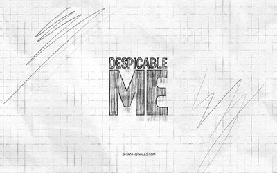 Despicable Me sketch logo, 4K, checkered paper background, Despicable Me black logo, brands, logo sketches, Despicable Me logo, pencil drawing, Despicable Me