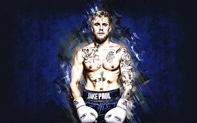 jake paul, amerikanischer boxer, amerikanische social-media-persönlichkeit, blauer steinhintergrund, boxen, jake joseph paul