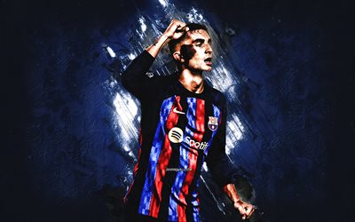 Ferran Torres, FC Barcelona, portrait, Spanish football player, blue stone background, La Liga, football