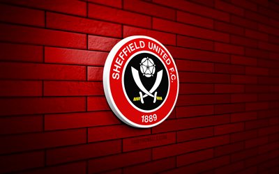 Sheffield United 3D logo, 4K, red brickwall, Championship, soccer, english football club, Sheffield United logo, Sheffield United emblem, football, Sheffield United, sports logo, Sheffield United FC