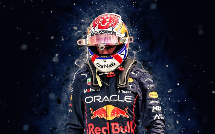 4k, Max Verstappen, 2022 F1 world champion, Formula One, blue neon lights, Red Bull Racing, Formula 1, F1, Max Verstappen Red Bull Racing, creative, two-time world champion, dutch racing drivers, Max Verstappen 4K