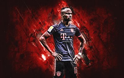 Sadio Mane, FC Bayern Munich, portrait, red stone background, Bayern Munich black uniform, Bundesliga, Germany, football