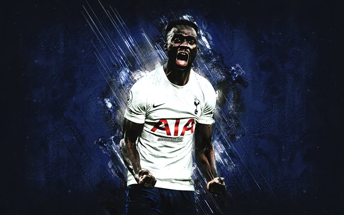 Davinson Sanchez, Tottenham Hotspur, portrait, Colombian football player, blue stone background, football, premier league, england