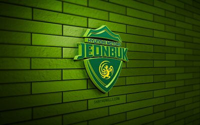 logotipo 3d de jeonbuk hyundai motors, 4k, pared de ladrillo verde, liga k 1, fútbol, club de fútbol de corea del sur, logotipo de jeonbuk hyundai motors, emblema de jeonbuk hyundai motors, jeonbuk hyundai motors, logotipo deportivo, jeonbuk hyundai motors fc