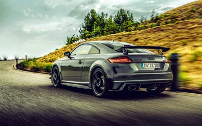 4k, Audi TT RS Coupe, back view, 2022 cars, highway, supercars, tuning, 2022 Audi TT RS Coupe, german cars, Gray Audi TT, Audi, HDR