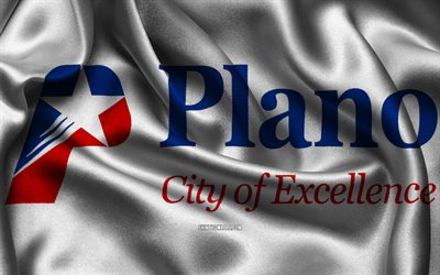 bandeira do plano, 4k, cidades dos eua, bandeiras de cetim, dia do plano, cidades americanas, bandeiras de cetim onduladas, cidades do texas, plano texas, eua, plano