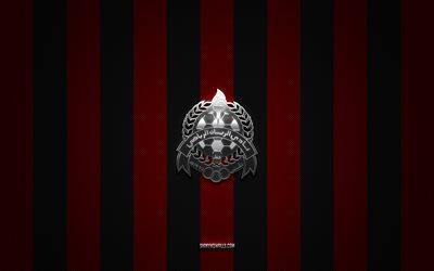 logo al rayyan sc, équipe de football du qatar, ligue des étoiles du qatar, fond de carbone rouge noir, emblème al rayyan sc, qsl, football, al rayyan sc, qatar, logo en métal al rayyan sc