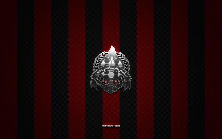 Al-Rayyan SC logo, Qatari football team, Qatar Stars League, black red carbon background, Al-Rayyan SC emblem, QSL, football, Al-Rayyan SC, Qatar, Al-Rayyan SC metal logo