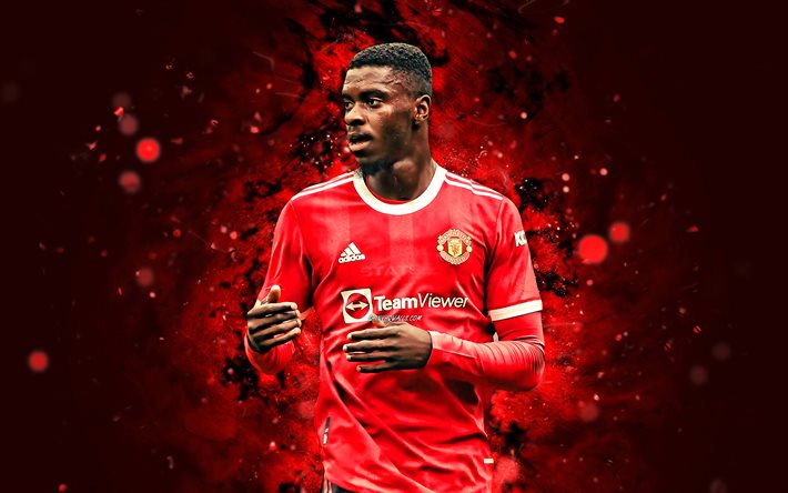 Axel Tuanzebe, 4k, red neon lights, Manchester United FC, Premier League, english footballers, Axel Tuanzebe 4K, soccer, football, Axel Tuanzebe Manchester United, Man United