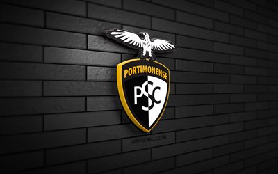 ポルティモネンセscの3dロゴ, 4k, 黒ブリックウォール, プリメイラ・リーガ, サッカー, ポルトガルのサッカークラブ, ポルティモネンセscのロゴ, リーガ ポルトガル, ポルティモネンセscのエンブレム, フットボール, ポルティモネンセsc, スポーツのロゴ, ポルティモネンセ fc