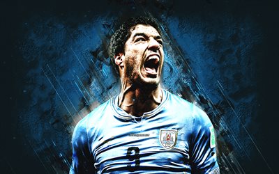 Luis Suarez, Club Nacional de Football, portrait, Uruguayan football player, Nacional, blue stone background, football, Argentina