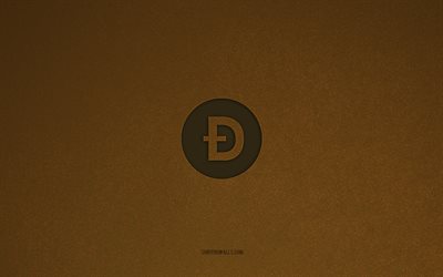 logo dogcoin, 4k, logos de crypto monnaie, emblème dogecoin, texture de pierre brune, dogecoin, crypto monnaies populaires, signe dogecoin, fond de pierre brune