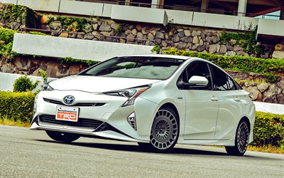 TRD Toyota Prius, HDR, 2016 cars, tuning, White Toyota Prius, 2016 Toyota Prius, japanese cars, Toyota