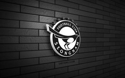logo 3d du fc seongnam, 4k, mur de briques noir, ligue k 1, football, club de football sud coréen, logo seongnam fc, emblème du fc seongnam, fc seongnam, logo de sport