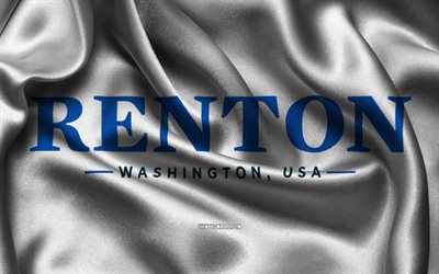 렌톤 플래그, 4k, 미국 도시, 새틴 플래그, 렌톤의 날, 렌턴의 국기, 물결 모양의 새틴 플래그, 워싱턴의 도시들, 렌톤 워싱턴, 미국, 렌톤