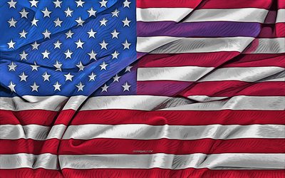 アメリカの国旗, 4k, ベクトル アート, 米国の国のシンボル, グランジアート, 米国の旗, 米国旗の図面