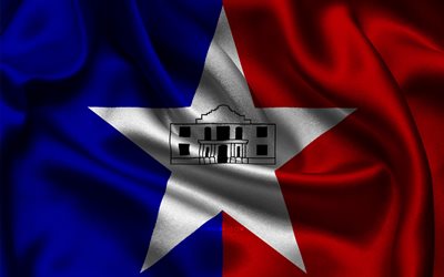 San Antonio flag, 4K, US cities, satin flags, Day of San Antonio, flag of San Antonio, American cities, wavy satin flags, cities of Texas, San Antonio Texas, USA, San Antonio
