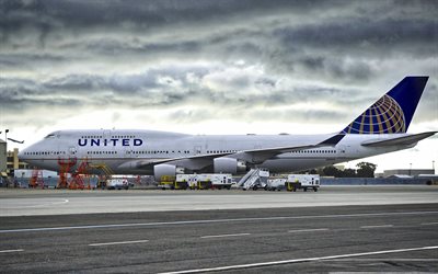 4k, 보잉 747, 여객기, 아메리칸 에어 라인, b747, 공항, 여객 수송, 비행기 여행, 보잉, 미국