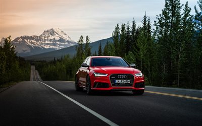 Audi RS 6 Avant, 4k, highway, 2017 cars, Audi RS 6 Avant C7, Red Audi RS 6 Avant, exterior, 2017 Audi RS 6 Avant, german cars, Audi