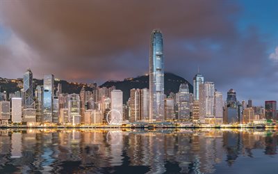 홍콩, 원 아일랜드 이스트, 고층 빌딩, 현대 건물, 이그제큐티브 센터, 아침, 해돋이, 홍콩 풍경, 홍콩 스카이 라인