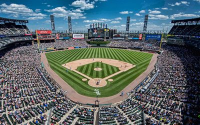 Guaranteed Rate Field, aerial view, baseball stadium, Sox Park, New Comiskey, Chicago White Sox stadium, MLB, Chicago, Illinois, baseball, USA, Chicago White Sox