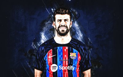 Gerard Pique, FC Barcelona, Spanish football player, blue stone background, La Liga, football, Gerard Pique Barca, Catalonia, Spain