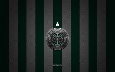 شعار coritiba fc, نادي كرة القدم البرازيلي, الدوري البرازيلي, خلفية الكربون الأبيض الأخضر, كرة القدم, كوريتيبا إف سي, البرازيل, coritiba fc شعار معدني فضي