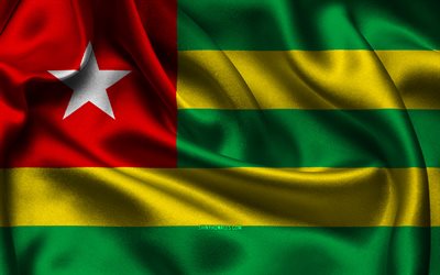 토고 국기, 4k, 아프리카 국가, 새틴 플래그, 토고의 국기, 토고의 날, 물결 모양의 새틴 플래그, 토고 국가 상징, 아프리카, 토고