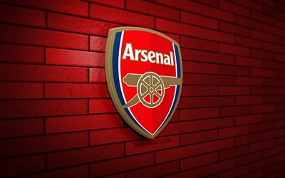 arsenal fc 3d-logo, 4k, rote ziegelwand, premier league, fußball, englischer fußballverein, arsenal fc-logo, arsenal fc-emblem, sportlogo, arsenal fc
