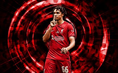 Trent Alexander-Arnold, 4k, Liverpool FC, red abstract background, Premier League, soccer, english footballers, Trent Alexander-Arnold 4K, abstract rays, football, Trent Alexander-Arnold Liverpool