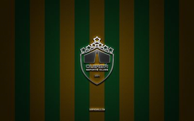 Cuiaba Esporte Clube logo, Brazilian football club, Brazilian Serie A, green yellow carbon background, Cuiaba Esporte Clube emblem, football, Cuiaba Esporte Clube, Brazil, Cuiaba Esporte Clube silver metal logo