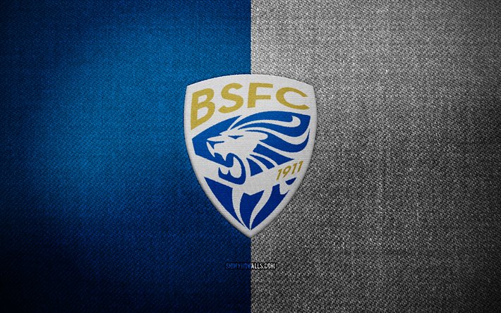Brescia FC badge, 4k, blue white fabric background, Serie B, Brescia FC logo, Brescia FC emblem, sports logo, Brescia FC flag, italian football club, Brescia Calcio, soccer, football, Brescia FC