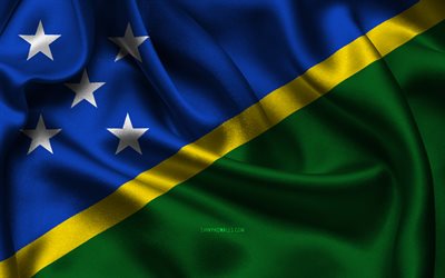Solomon Islands flag, 4K, Oceanian countries, satin flags, flag of Solomon Islands, Day of Solomon Islands, wavy satin flags, Solomon Islands national symbols, Oceania, Solomon Islands