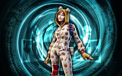 4k, tutina, fortnite, sfondo a spirale blu grunge, fortnite onesie skin, personaggio onesie fortnite, onesie fortnite, personaggi fortnite, grunge art, onesie skin