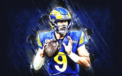 Matthew Stafford, Los Angeles Rams, NFL, American football quarterback, blue stone background, American football, National Football League, USA