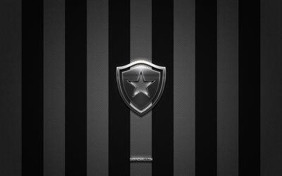 logo botafogo, squadra di calcio brasiliana, serie a brasiliana, sfondo di carbonio bianco nero, emblema botafogo, calcio, botafogo, brasile, logo in metallo argento botafogo