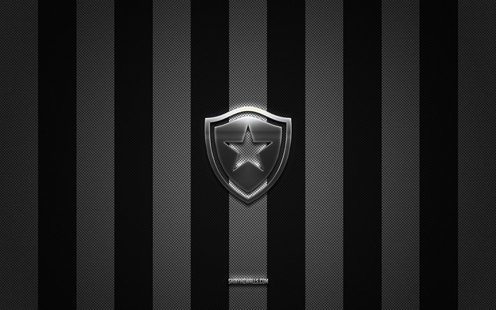 logotipo de botafogo, club de fútbol brasileño, serie a brasileña, fondo de carbono blanco negro, emblema de botafogo, fútbol, botafogo, brasil, logotipo de metal plateado de botafogo