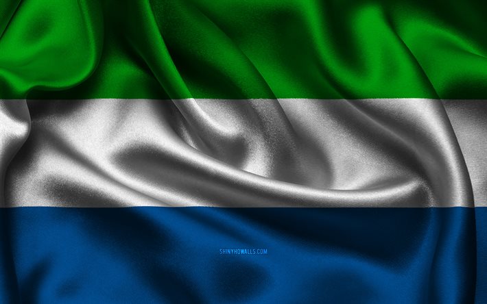 drapeau de la sierra leone, 4k, les pays africains, les drapeaux de satin, le drapeau de la sierra leone, le jour de la sierra leone, les drapeaux ondulés de satin, les symboles nationaux de la sierra leone, l afrique, la sierra leone