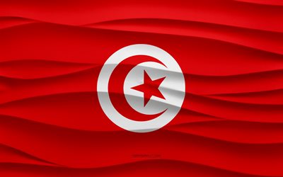 4k, علم تونس, 3d ، موجات ، جص ، الخلفية, 3d موجات الملمس, رموز تونس الوطنية, يوم تونس, الدول الافريقية, 3d علم تونس, تونس, أفريقيا