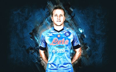 Piotr Zielinski, Napoli, Polish footballer, blue stone background, SSC Napoli, Serie A, Italy, football