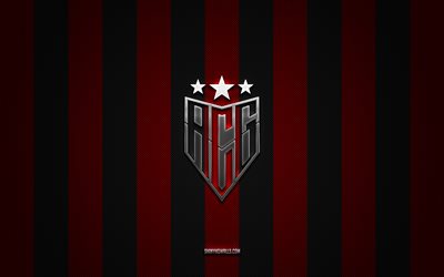 logotipo del atlético goianiense, club de fútbol brasileño, serie a brasileña, fondo de carbono negro rojo, emblema del atlético goianiense, fútbol, atlético goianiense, brasil, logotipo de metal plateado del atlético goianiense
