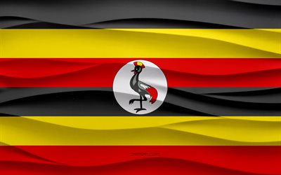 4k, bandera de uganda, fondo de yeso de ondas 3d, textura de ondas 3d, símbolos nacionales de uganda, día de uganda, países africanos, bandera de uganda 3d, uganda, áfrica