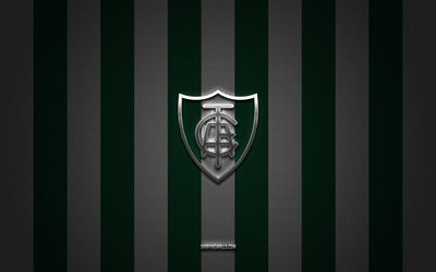 america mineiro-logo, brasilianischer fußballverein, brasilianische serie a, grün-weißer kohlenstoffhintergrund, america mineiro-emblem, fußball, america mineiro, brasilien, america mineiro-silbermetalllogo