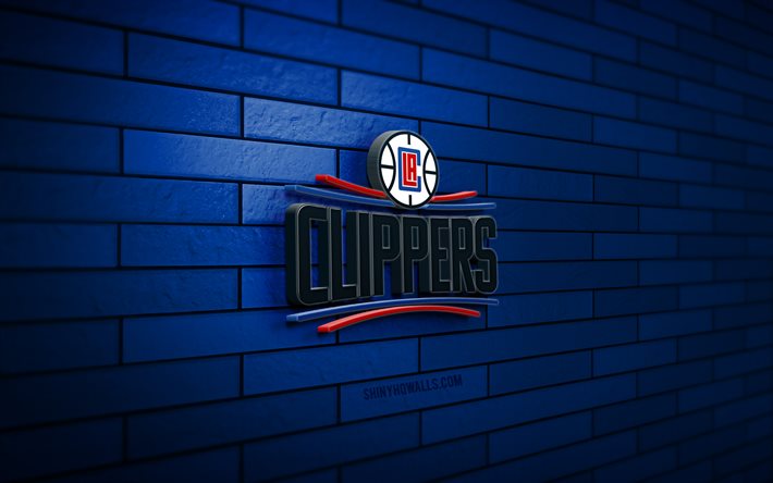 logo 3d des los angeles clippers, 4k, mur de briques bleu, nba, basket-ball, logo des los angeles clippers, équipe américaine de basket-ball, logo de sport, los angeles clippers, la clippers